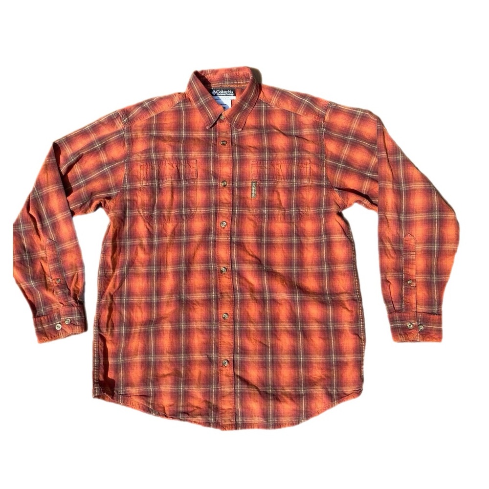 Columbia Men's Red and Orange Plaid Shirt